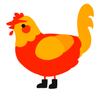 A vermilion and orange chicken with a head pattern
