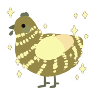 A chartreuse and rose chicken with a bar pattern