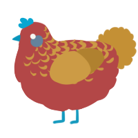 A red and gold chicken with a half-lace pattern