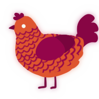 A vermilion and maroon chicken with a lace pattern