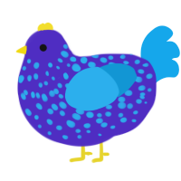 A indigo and sky chicken with a speckle pattern