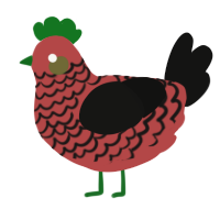 A red and black chicken with a lace pattern