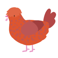A vermilion and red chicken with a speckle pattern