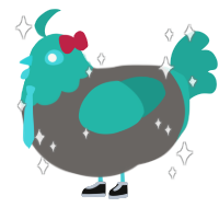 A grey and turquoise chicken with a head pattern