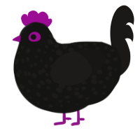 A black and sable chicken with a speckle pattern