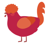 A crimson and vermilion chicken