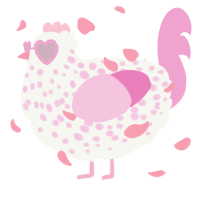 A white and pink chicken with a speckle pattern