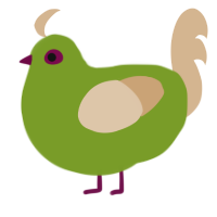 A chartreuse and beige chicken