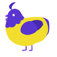 A yellow and indigo chicken with a head pattern