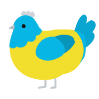 A yellow and cerulean chicken with a head pattern