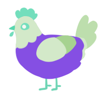 A blurple and gluppy chicken with a head pattern