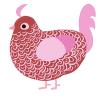 A red and pink chicken with a double-lace pattern