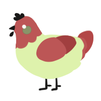 A apple and red chicken with a head pattern