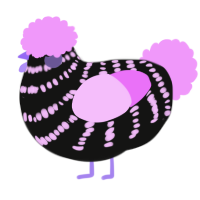 A black and lavender chicken with a bar pattern