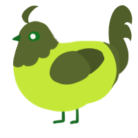 A lime and olive chicken with a head pattern