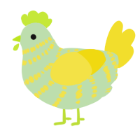 A gluppy and yellow chicken with a bar pattern