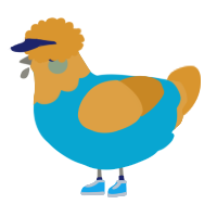 A cerulean and orange chicken with a head pattern