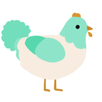 A cream and mint chicken with a head pattern