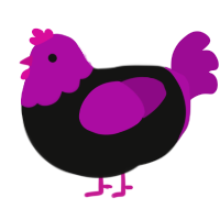 A black and plum chicken with a head pattern