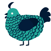 A turquoise and tumblr chicken with a lace pattern