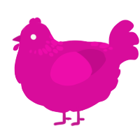 A fuchsia chicken with a neck-speckle pattern