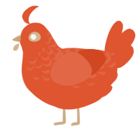 A vermilion chicken with a half-lace pattern