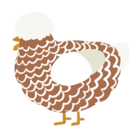 A brown and white chicken with a lace pattern