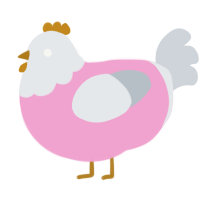 A pink and mist chicken with a head pattern