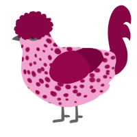 A pink and maroon chicken with a speckle pattern
