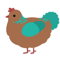 A brown and turquoise chicken with a neck-speckle pattern