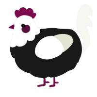 A sable and white chicken with a head pattern