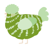 A chartreuse and gluppy chicken with a bar pattern