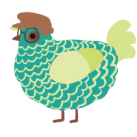 A turquoise and lemon chicken with a lace pattern