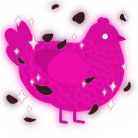 A fuchsia chicken with a lace pattern