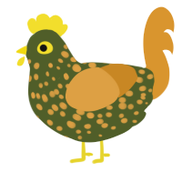A olive and orange chicken with a speckle pattern