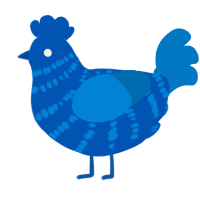 A ultramarine and sapphire chicken with a bar pattern
