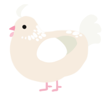 A cream and white chicken with a neck-speckle pattern