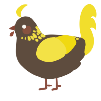 A bark and yellow chicken with a neck-speckle pattern