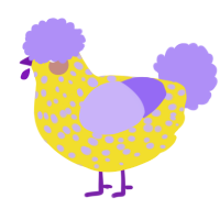 A yellow and lilac chicken with a speckle pattern
