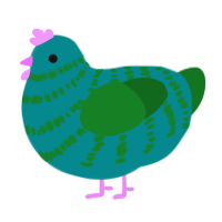 A teal and leaf chicken with a bar pattern