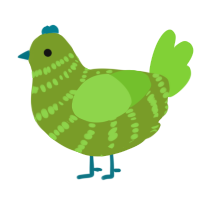 A chartreuse and grass chicken with a bar pattern
