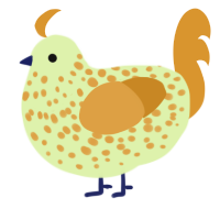 A apple and orange chicken with a speckle pattern