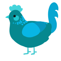A teal and cerulean chicken with a neck-speckle pattern