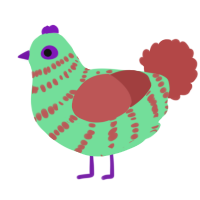 A spring and red chicken with a bar pattern