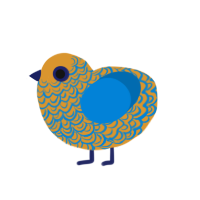 Eiffowl 65, a orange and sapphire chicken with a double-lace pattern