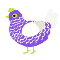 A blurple and white chicken with a lace pattern