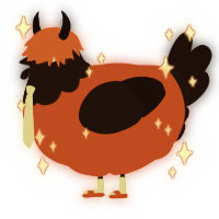 A vermilion and sable chicken with a head pattern