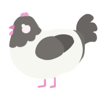 A white and grey chicken with a head pattern