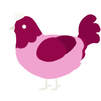 A pink and maroon chicken with a head pattern