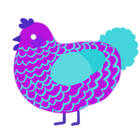 A amethyst and aqua chicken with a lace pattern